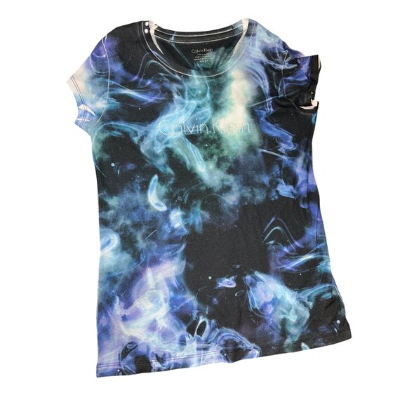 Calvin Klein Womens Short Sleeve Galaxy Print Top Size S Spacecore Activewear - Picture 1 of 4